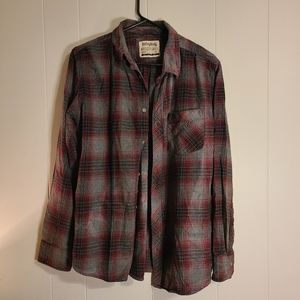 5/$10 EUC One Day Away 100% cotton gray and red flannel